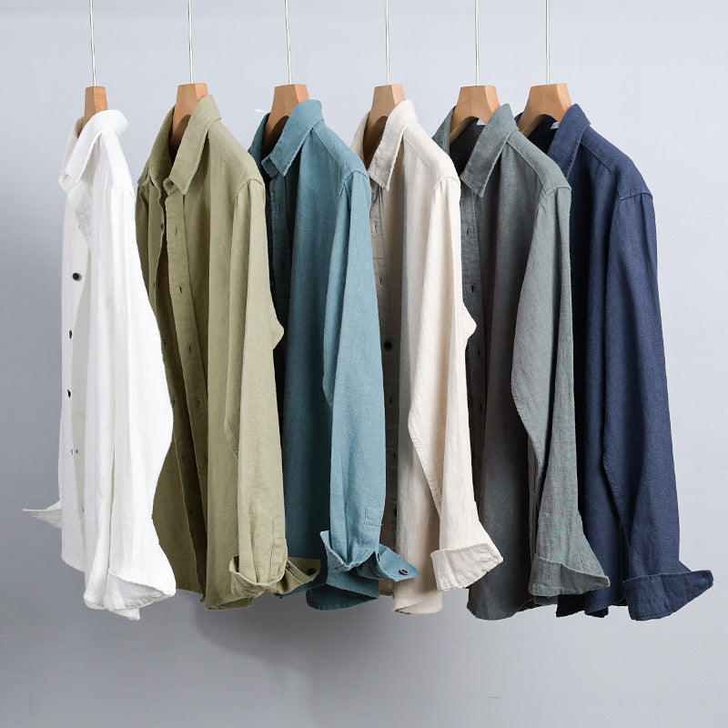 Herren Relaxed-Fit Leinenhemd mit durchgehender Knopfleiste und Hemdkragen Shop Nory