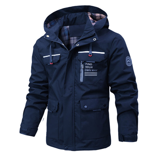 Herren Funktionsjacke mit Kapuze, Utility-Taschen und kariertem Futter Shop Nory