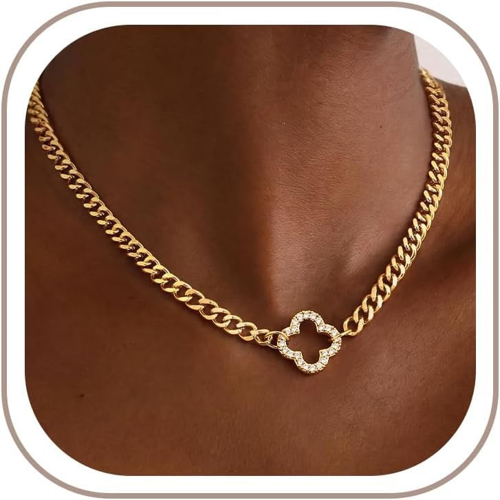 Damen Halskette mit funkelndem Kreuzanhänger und massiver Gliederkette Shop Nory