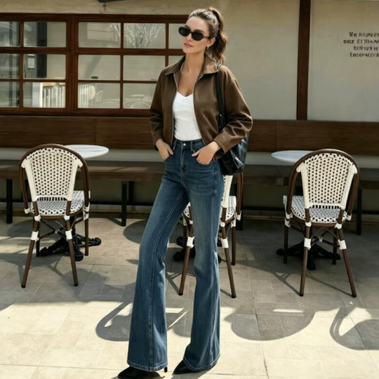 Damen Kurzblouson in Veloursleder-Optik mit Frontreißverschluss und Hemdkragen Shop Nory
