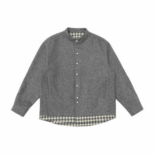Unisex Kurz geschnittener Wollmix-Blouson mit Stehkragen und kariertem Innenbund Shop Nory