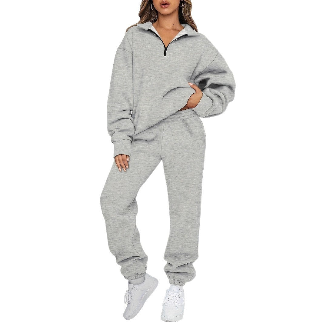 Damen nan zweiteiliges Relax-Set mit halbverdecktem Halbzip-Sweatshirt im Oversize-Schnitt und hohem Komfortbund Jogginghose Shop Nory