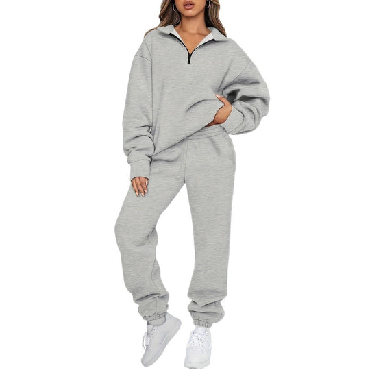Damen nan zweiteiliges Relax-Set mit halbverdecktem Halbzip-Sweatshirt im Oversize-Schnitt und hohem Komfortbund Jogginghose Shop Nory