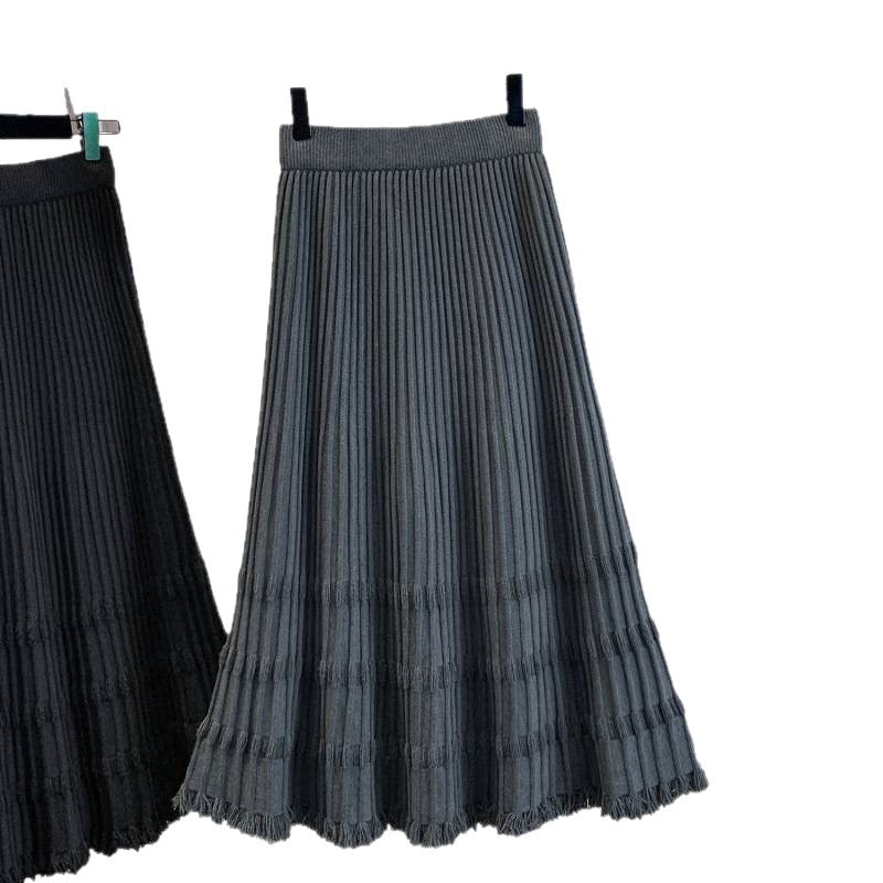 Damen Plissierter Maxirock mit Fransen Shop Nory