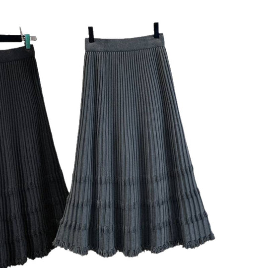 Damen Plissierter Maxirock mit Fransen Shop Nory