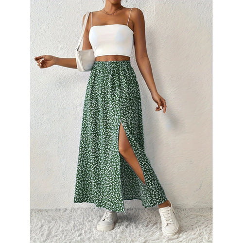 Damen Maxirock mit floralem Muster und seitlichem Schlitz