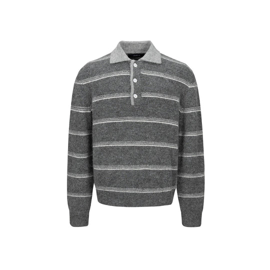 Herren Grobgestrickter Polokragenpullover mit Halbdruckknopfblende und Streifenstruktur Shop Nory