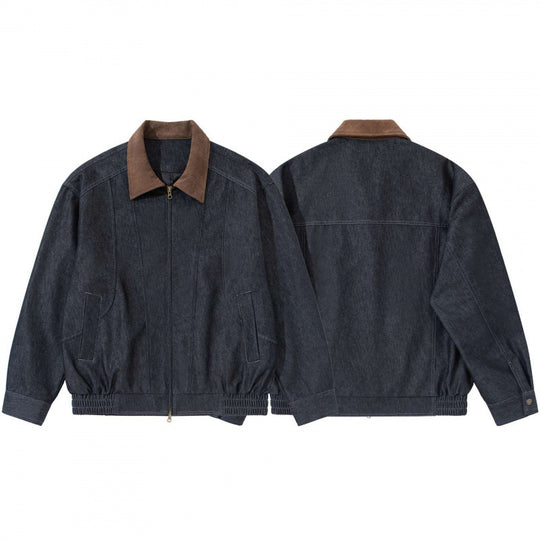 Herren Relaxte Bomber-Denimjacke mit Cordkragen und Zwei-Wege-Reißverschluss Shop Nory