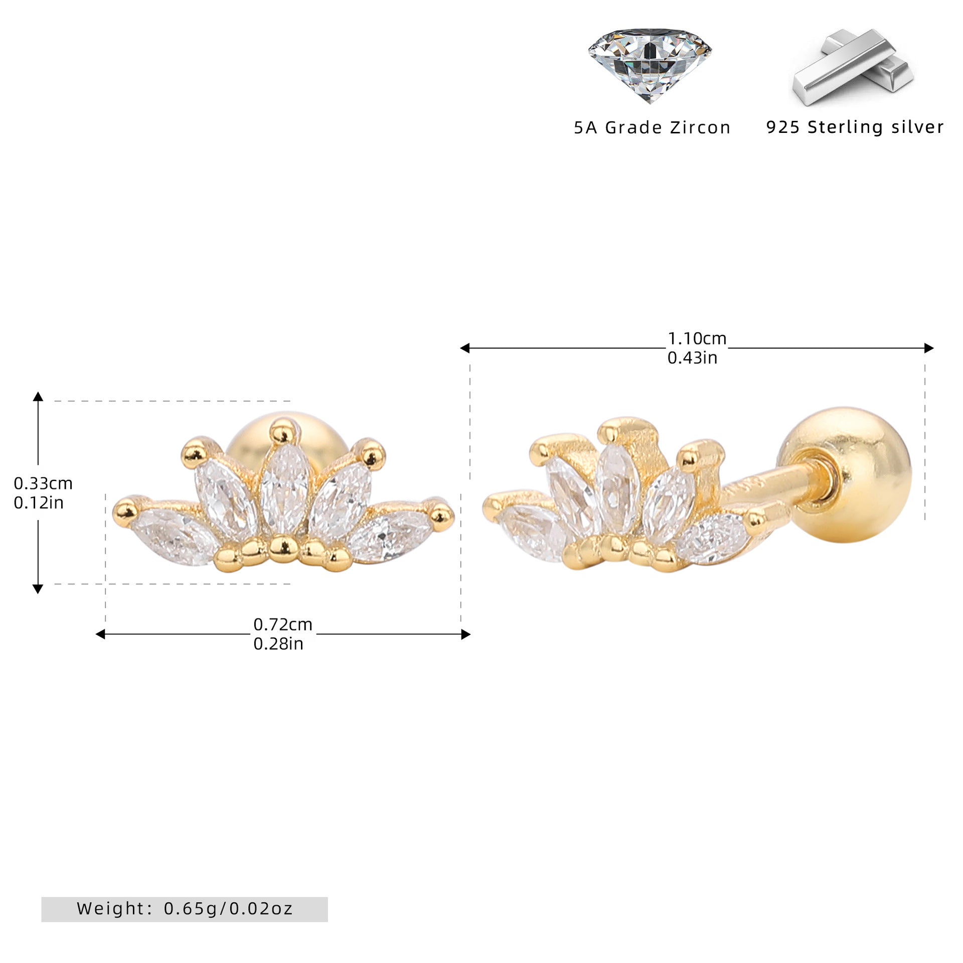 Damen Ohrstecker mit eleganter Krone aus hochwertigem 925 Sterling Silber Shop Nory