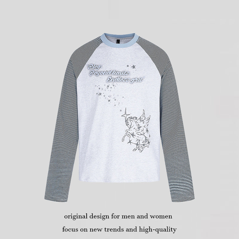 Damen Raglan-Langarmshirt im Astral-Motiv mit feinen Streifenärmeln und Relief-Print Shop Nory