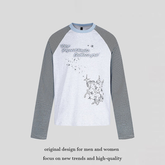 Damen Raglan-Langarmshirt im Astral-Motiv mit feinen Streifenärmeln und Relief-Print Shop Nory