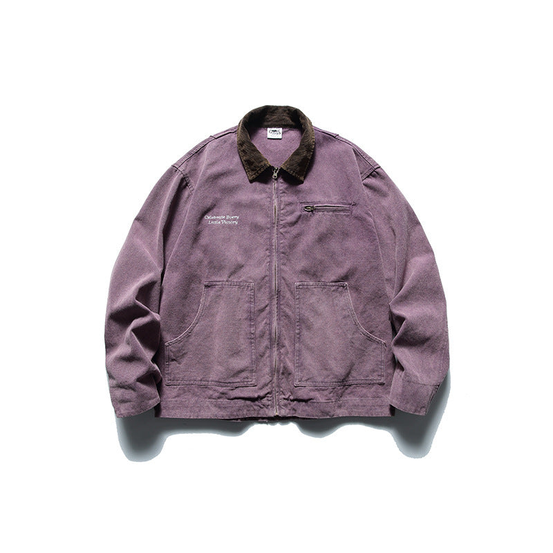 Herren Boxy-Worker-Jacke aus gewaschenem Canvas mit Cordkragen und Reißverschluss Shop Nory