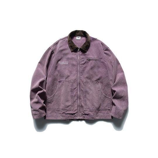 Herren Boxy-Worker-Jacke aus gewaschenem Canvas mit Cordkragen und Reißverschluss Shop Nory