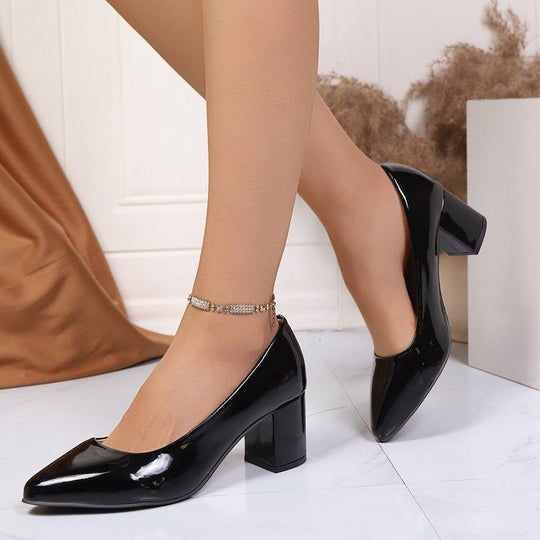 Damen Blockabsatz-Pumps mit elegantem und hochglänzendem Finish Shopnory