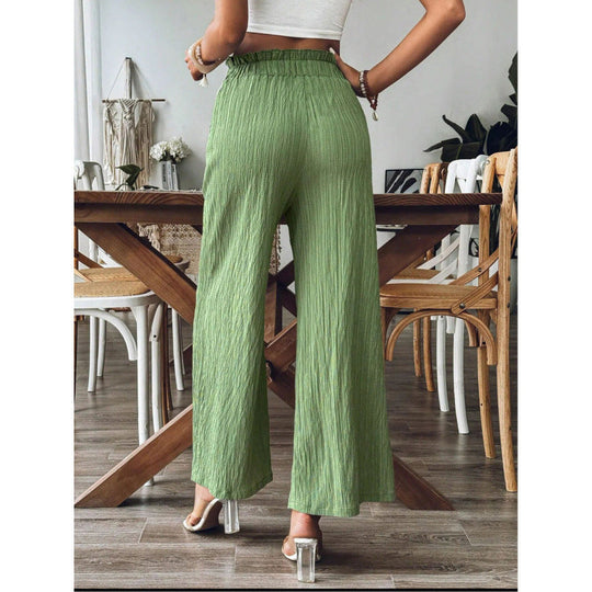 Damen luftige Palazzohose mit elastischem Bund und großen Taschen