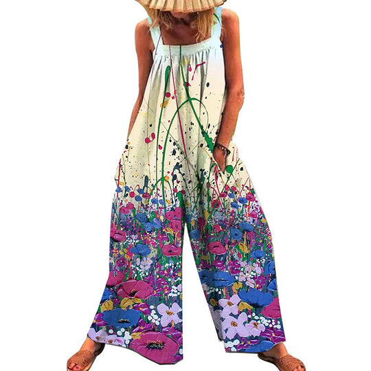 Damen lässiger Jumpsuit mit floralem Muster und weitem Schnitt