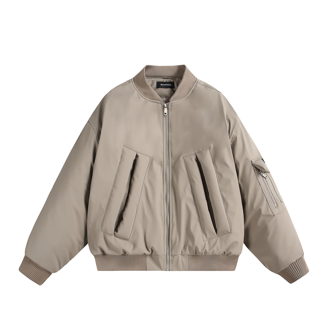 Unisex Kurz geschnittene Oversize-Pufferjacke mit Utility-Ärmeltasche und Rippenbündchen Shop Nory