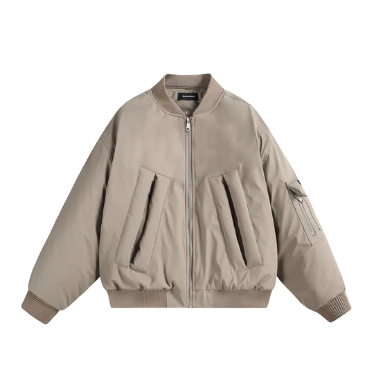 Unisex Kurz geschnittene Oversize-Pufferjacke mit Utility-Ärmeltasche und Rippenbündchen Shop Nory
