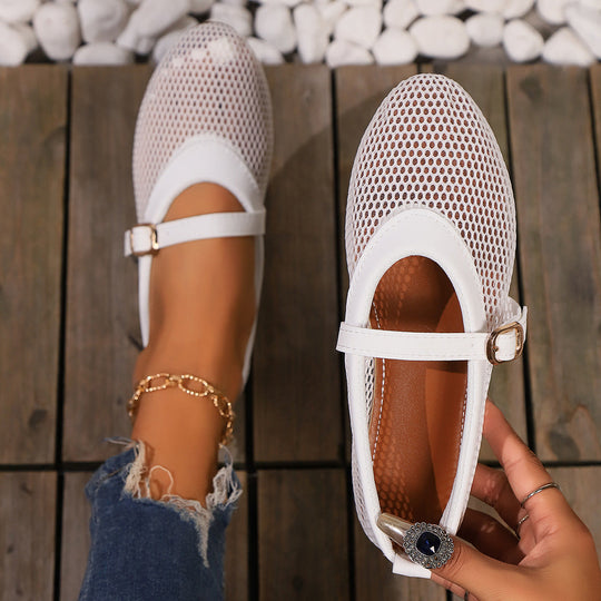 Damen Mesh-Ballerinas mit verstellbarem Riemen