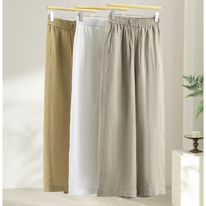 Damen Weite Leinen‑Optik Palazzohose mit elastischem Bund und fließender Silhouette Shop Nory