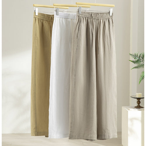 Damen Weite Leinen‑Optik Palazzohose mit elastischem Bund und fließender Silhouette Shop Nory