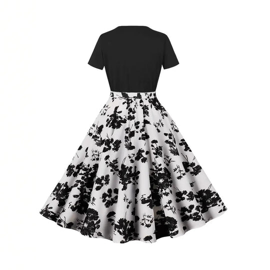 Damen Elegantes Spitzen-Kleid mit kontrastierendem Oberteil und fließendem Rock