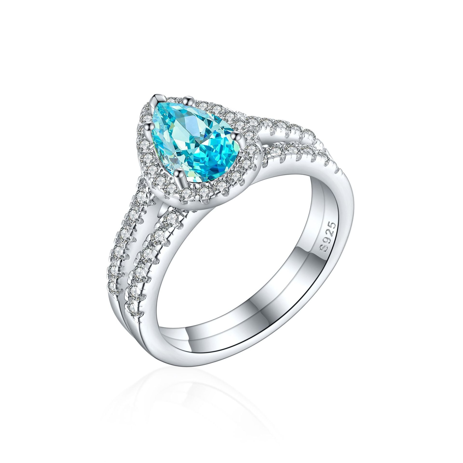 Damen eleganter Tropfenring mit funkelndem Edelstein und Zirkonia-Besatz Shop Nory