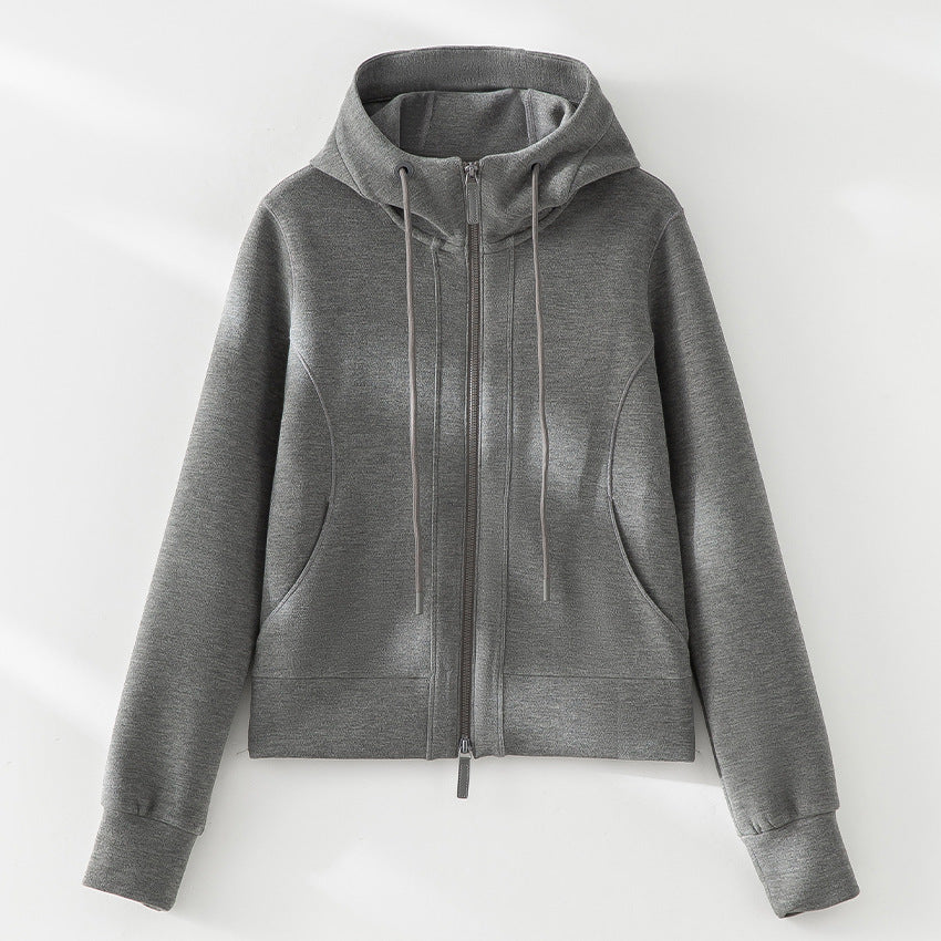 Damen Kurze Kapuzen-Sweatjacke mit Zwei-Wege-Reißverschluss und Kängurutaschen Shop Nory