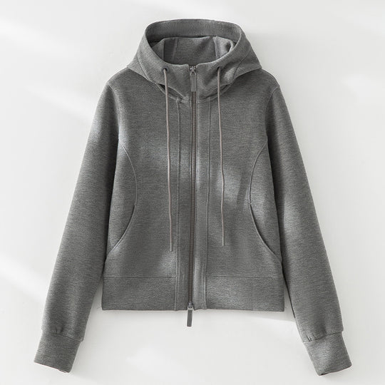 Damen Kurze Kapuzenjacke aus Sweat mit durchgehendem Zweiwege-Reißverschluss und taillierter Passform Shop Nory
