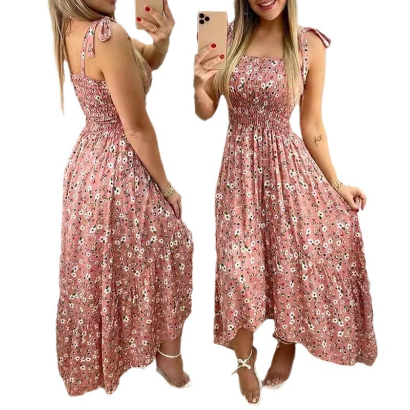 Damen Maxikleid mit Blumenmuster und elastischem Oberteil Shopnory