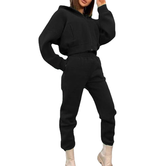 Damen komfortabler Oversize-Zweiteiler Jogginganzug mit Kapuzenhalbzip, elastischem Highwaist-Bund und Kängurutaschen Shop Nory