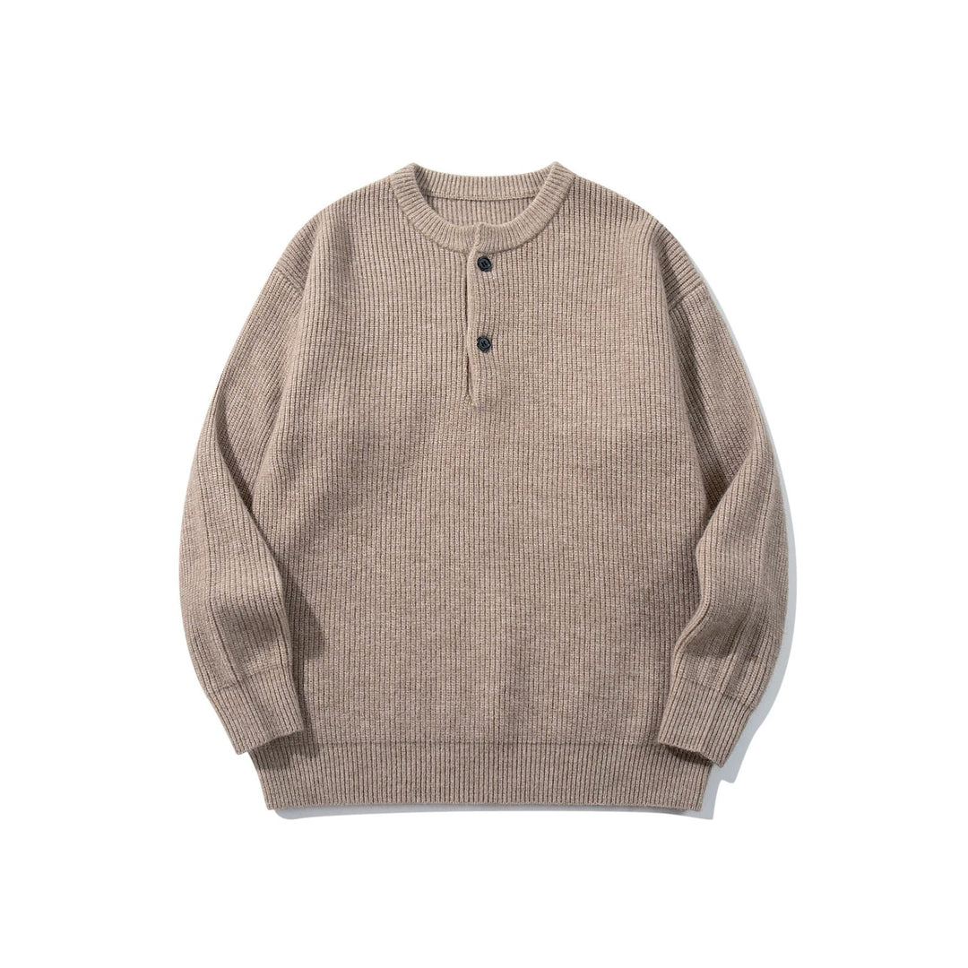 Herren Grobstrick-Henley-Pullover mit halber Knopfleiste und Rippbündchen Shop Nory
