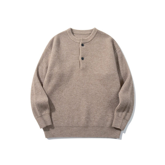 Herren Grobstrick-Henley-Pullover mit halber Knopfleiste und Rippbündchen Shop Nory