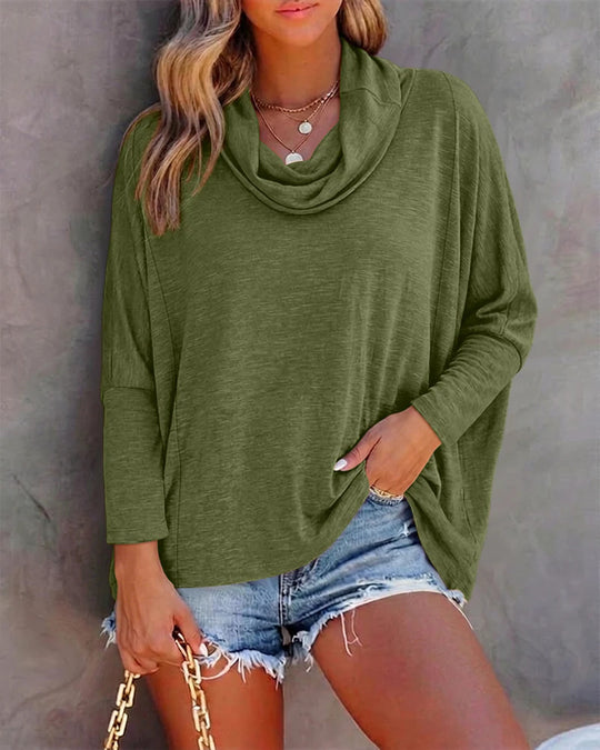 Damen Oversized Schalkragen-Longsleeve mit Fledermausärmeln Shop Nory
