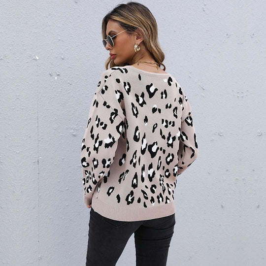 Damen Leichter Jacquard-Strickpullover mit Animal-Print und geripptem Saum Shop Nory