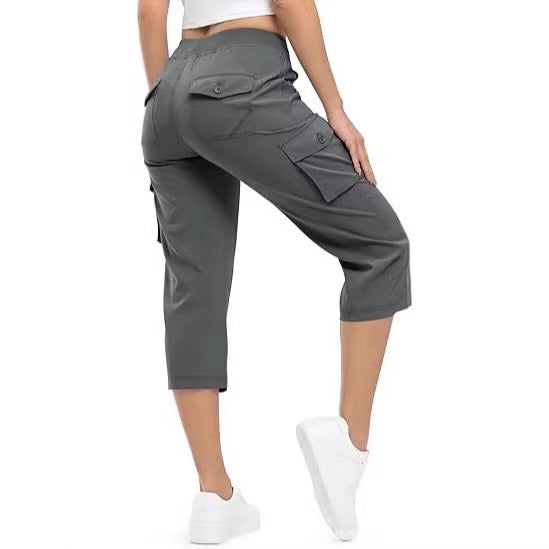 Damen Capri Cargo-Hosen in Bermuda-Länge mit hoher Taille und aufgesetzten Klappentaschen Shop Nory
