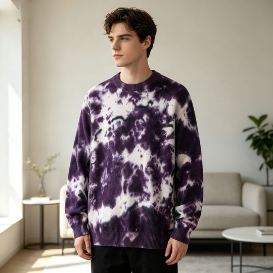 Herren Oversized Batik-Pullover mit Rundhalsausschnitt und Rippbündchen Shop Nory