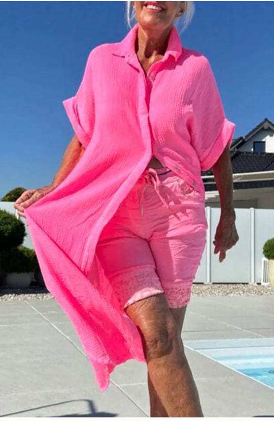 Damen Leichtes Baumwoll Button-Up Überkleid