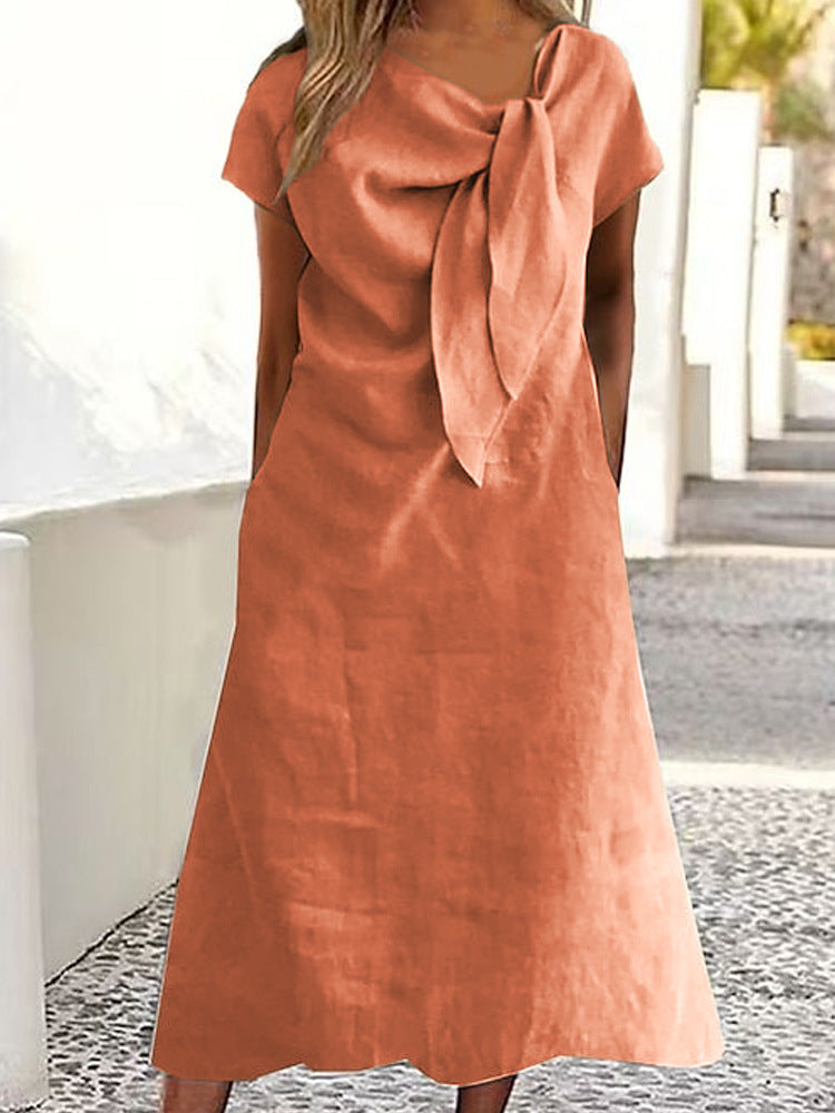 Damen Leinenkleid mit Schleifen-Detail Shopnory