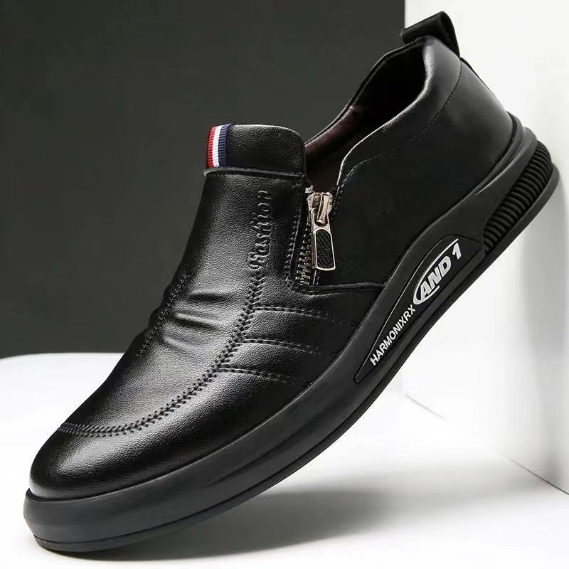 Herren Komfortable Slip-On Leder-Sneaker mit dezentem Reißverschluss und flexiblem Sohlenprofil