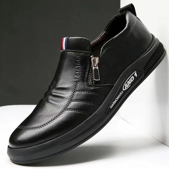 Herren Komfortable Slip-On Leder-Sneaker mit dezentem Reißverschluss und flexiblem Sohlenprofil