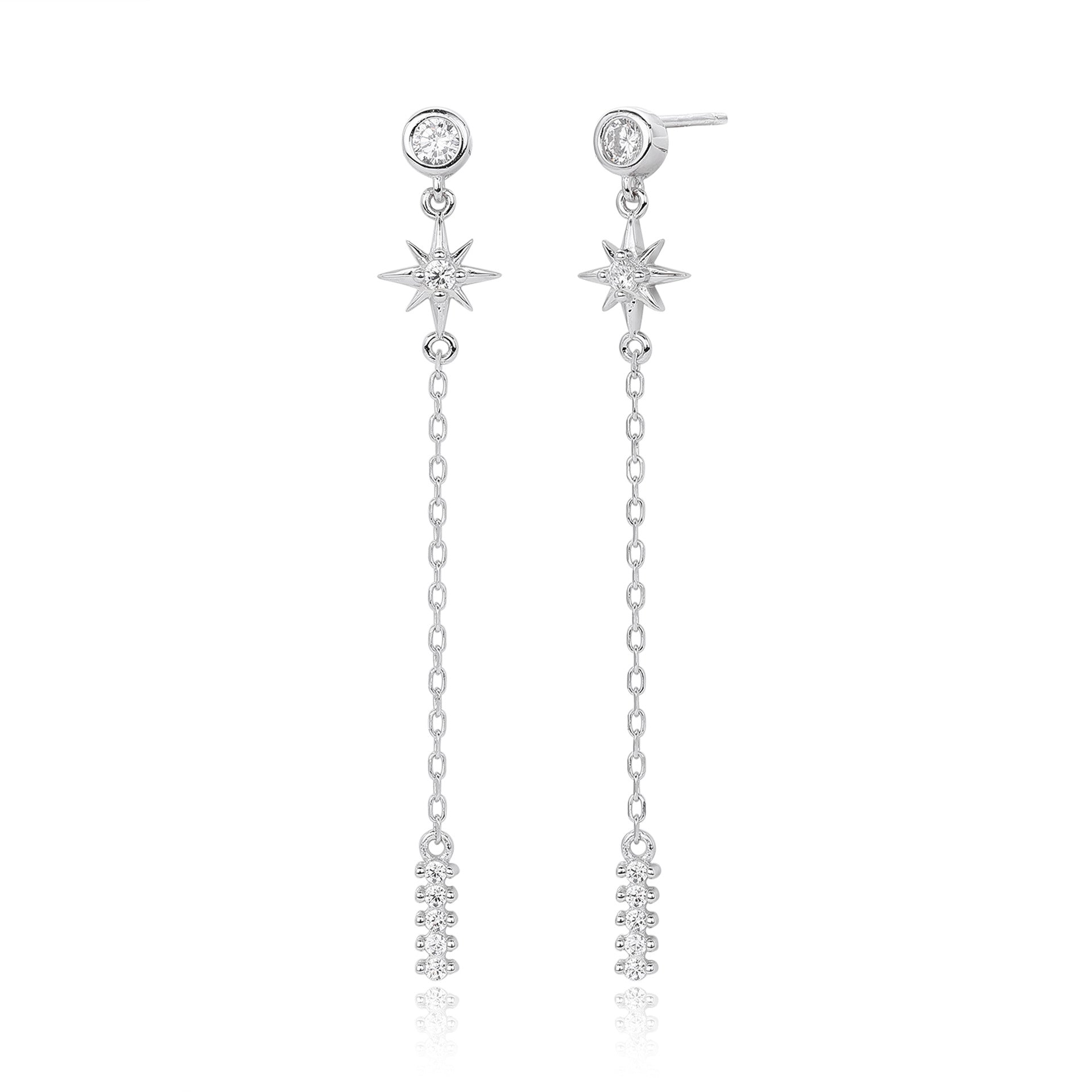 Damen goldene Ohrhänger mit funkelnden Zirkonen und eleganten Kettendetails Shop Nory