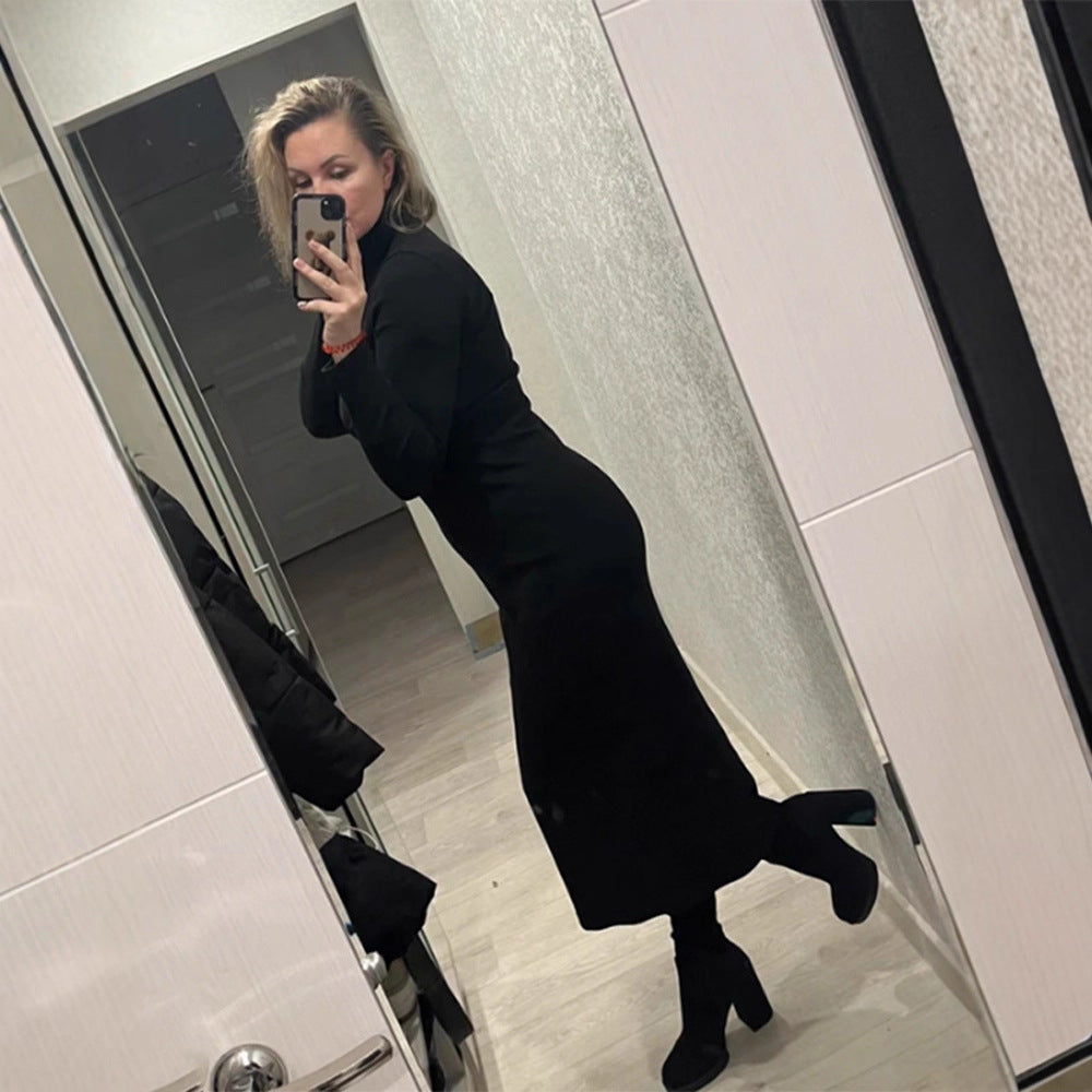 Damen Figurbetontes Rollkragen-Maxikleid aus Feinstrick mit schmaler Silhouette Shop Nory