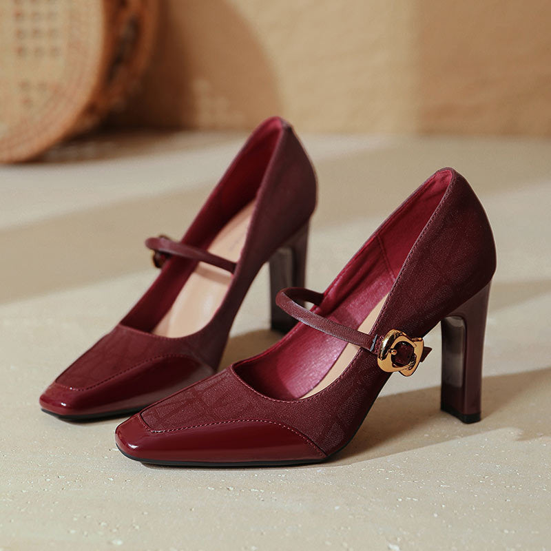 Damen elegante Mary Jane Pumps mit robustem Blockabsatz