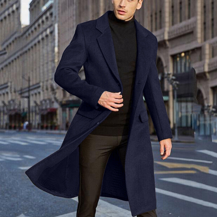 Herren nan langer taillierter Wollmantel mit Reverskragen und Innentaschen Shop Nory