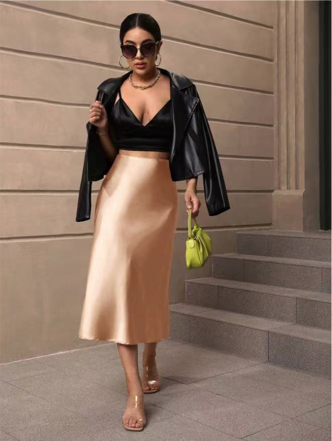 Damen Satin Rock mit schwingendem Saum und elegantem Schnitt