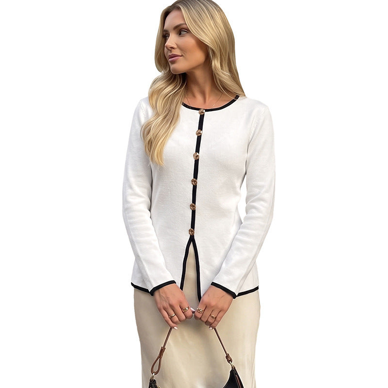 Damen Elegantes Langarm-Cardigan mit Kontrastnähten Shop Nory