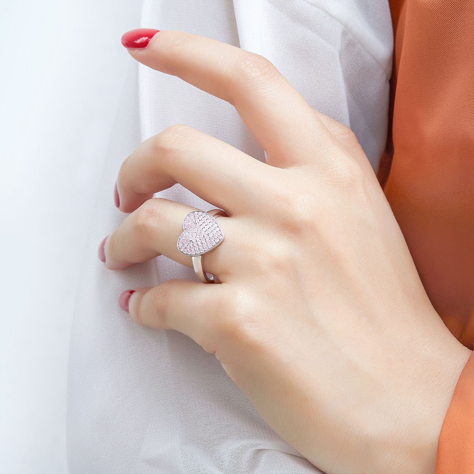 Damen herzförmiger Ring mit funkelndem Zirkonia-Besatz Shop Nory