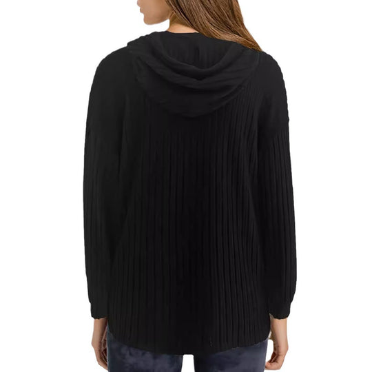 Damen Gerippter Kapuzenpullover mit V-Ausschnitt und Oversize-Ärmeln Shop Nory