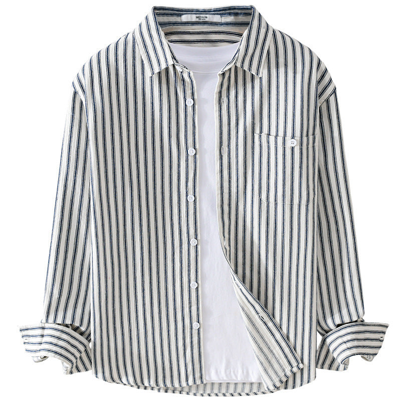 Herren Leichtes gestreiftes Layering-Overshirt aus Leinen-Baumwollmix mit Brusttasche und abgerundetem Saum Shop Nory